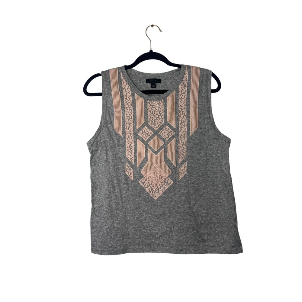 J. Crew Tank Top Gray Pink Lace Sleeveless Casual Top J.Crew‎ Size M